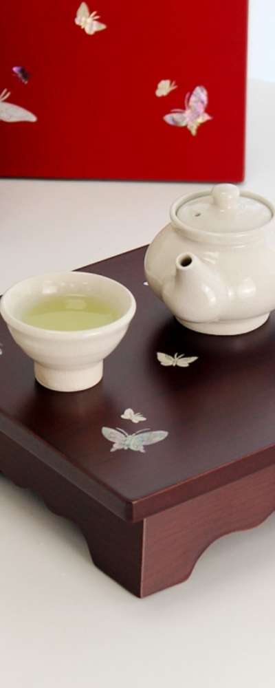 螺鈿漆器カラー蝶貝細工ミニ茶菓子盆(正方形)