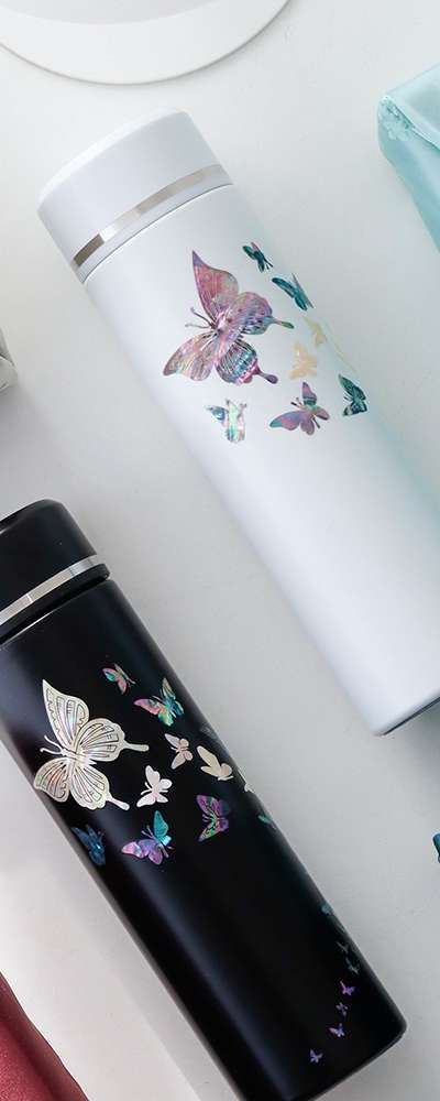 螺鈿漆器モダンバタフライステンレス貝殻タンブラー 500ml