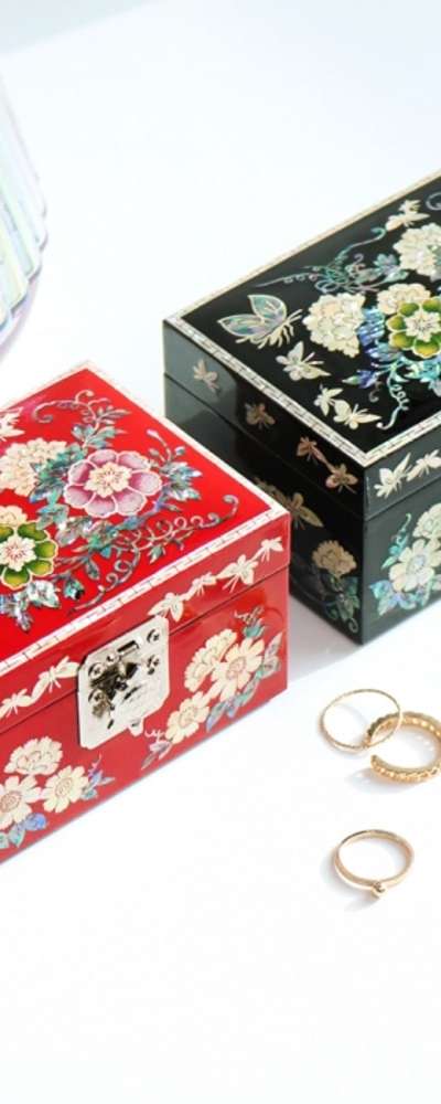 (ランジェ)螺鈿漆器 牡丹 ミニ豆螺鈿函 11センチ(金英万文化財功能人作品) 螺鈿ジュエリーボックス アクセサリー収納ボックス リング収納ボックス