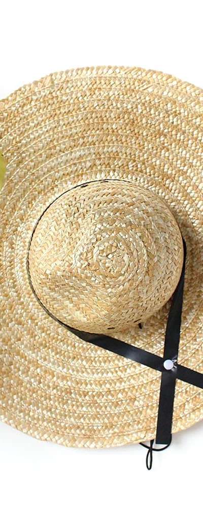 Black Band Natural Straw Hat 1P (Summer Vacation Wide-Brim Straw Hat Sun Shade Farming Fishing Work Hat)
