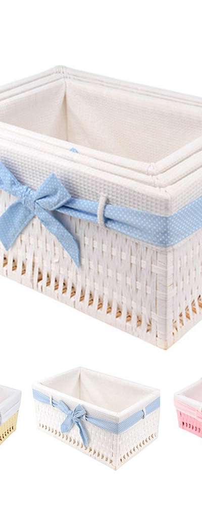 High Rectangular Ribbon Basket (Small Item Storage Box, Organizer Basket, Toy Box)
