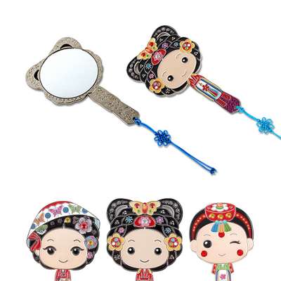 民俗女性 鋳造 ハンドミラー（外国人ギフト ポータブルミラー 韓国記念品 鏡 伝統工芸品）