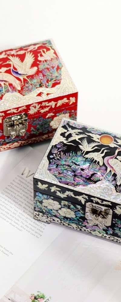 (ランジェ)高級 松鶴花 ミニ螺鈿宝石箱 15センチ(金英万文化財技能人作品) 螺鈿箱 アクセサリー収納箱 指輪収納箱
