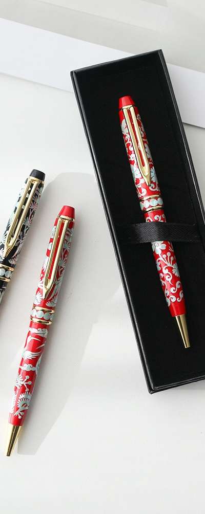 螺鈿漆器 唐草花/松鶴文 貝殻ボールペン