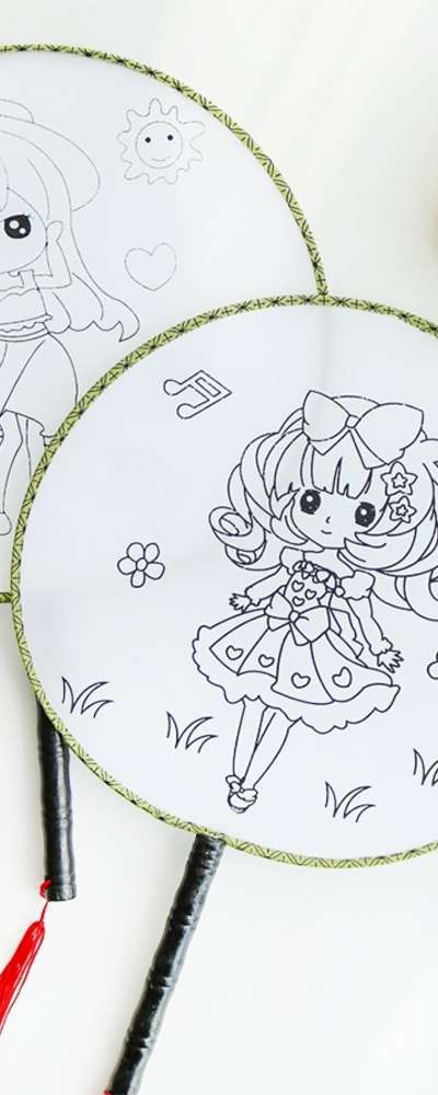うちわ作り 塗り絵 子ども用 円形持ち手うちわ(p)