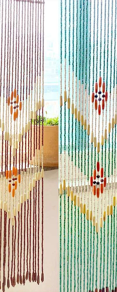 Wood Bead Door Curtain - Wooden Ball Entryway Divider Vintage Retro Wall Decor