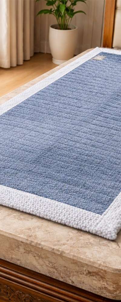 Blue Snow Crystal Stone Bed Mat - Microfiber Pad for Winter (Single Bed Pad)