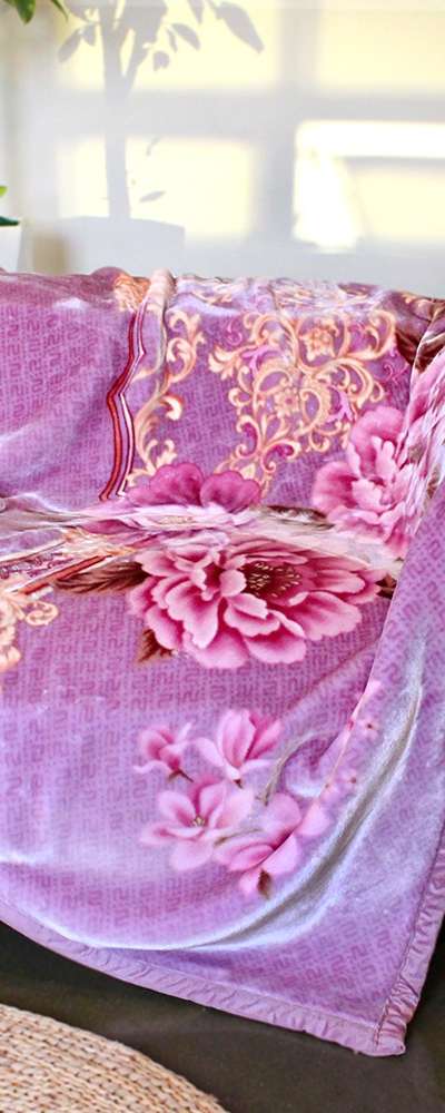 Purple Peony Microfiber Mink Blanket | Thick Winter Quilt