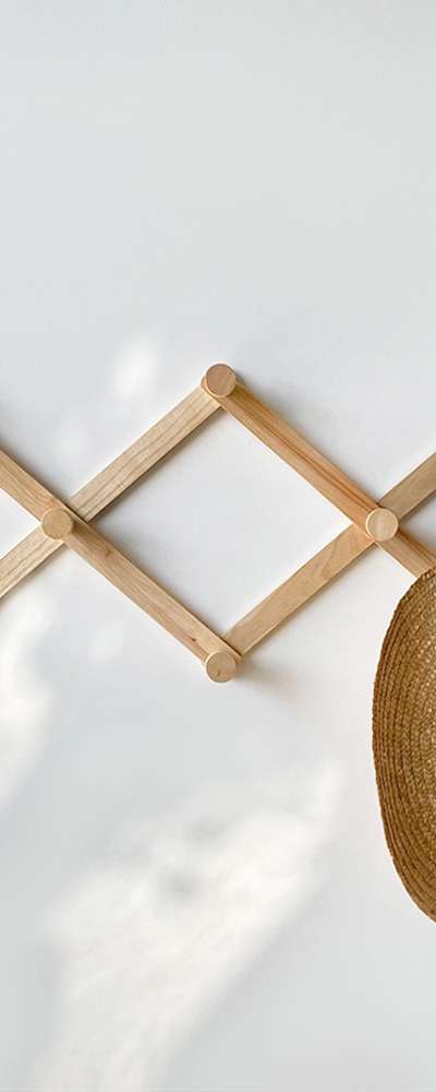 M Accordion Flat-Type Wooden Wall Hanger | Foldable Natural Wood Wall Mount Hook for Hats, Bags, Accessories, Café Display