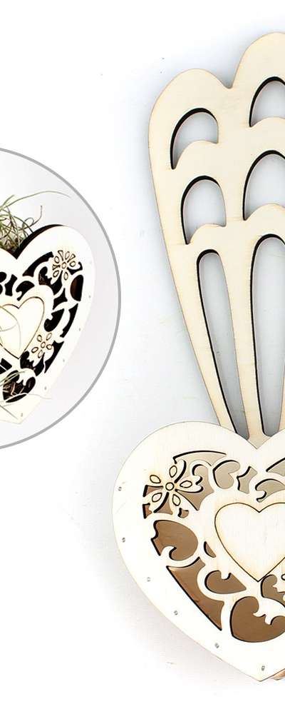 Wood Heart Wall Hanging Basket Natural (Storage Organization Basket Wall Decor Plant Display)
