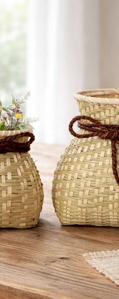 Bamboo Craft Traditional Guduk Basket (Wooden Vase Flower Arrangement Vessel Decorative Accent)