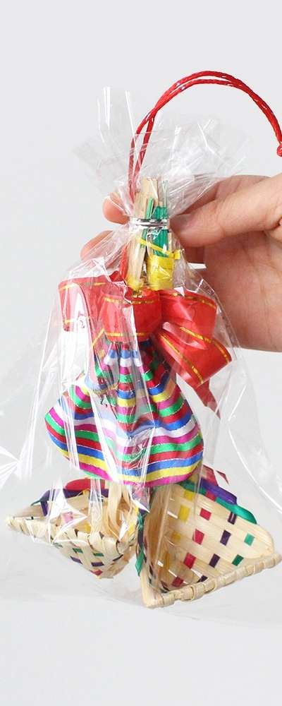 Traditional Korean New Year Blessing Set - Decorative Sieve + Ribbon + Fortune Pouch (Complete Set)