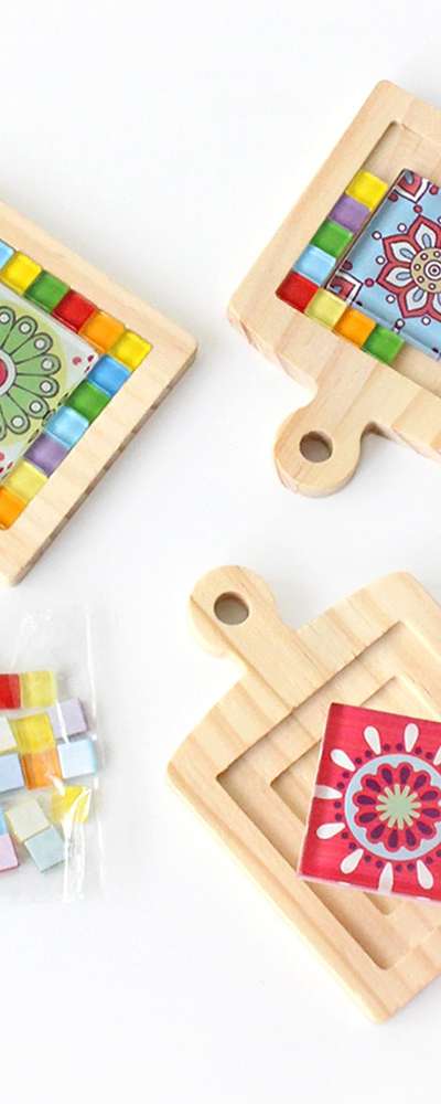 Mosaic Wood Coaster Mini Cutting Board DIY Kit (Tea Coaster DIY Tile Craft Home Art Supplies Art Activity)