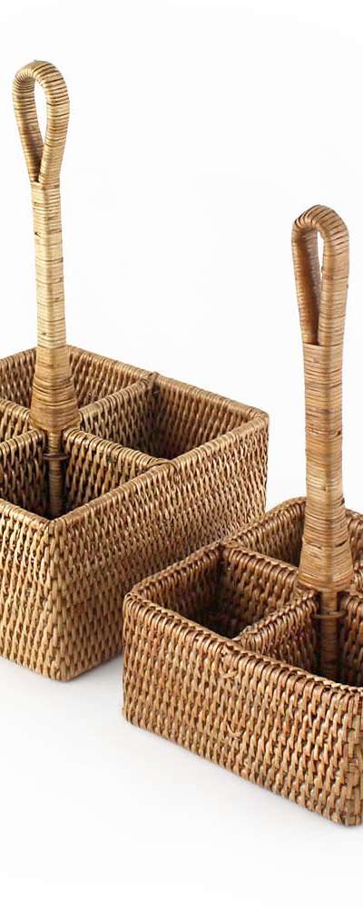 2-Size Premium Rattan Square Condiment Holder (Tea Basket Seaweed Basket Interior Storage Organizer)