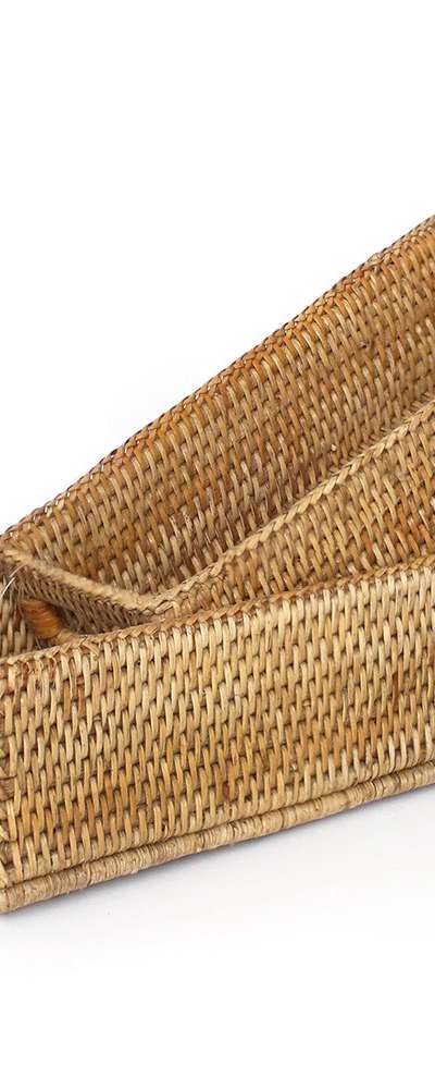 Rattan Rectangular Basket (Aesthetic Cafe Decor Seaweed Fruit Basket Storage Drawer Organizer Cutlery Container)