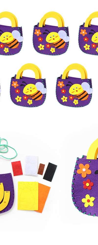 Bee Nonwoven Bag Craft Set 10-Pack (Felt Sewing Activity Art Supply Snack Basket)