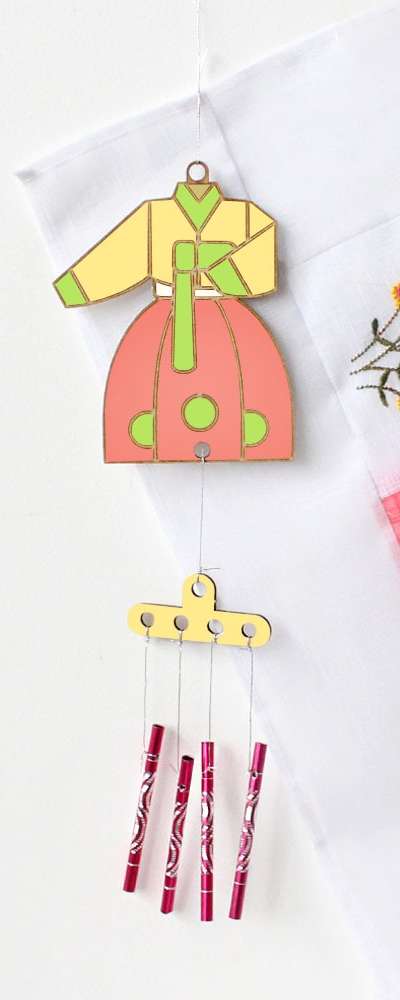 Hanbok Scenery Craft Kit | Doorway Wind Chime Wood Mobile Tube Bell Holiday Traditional