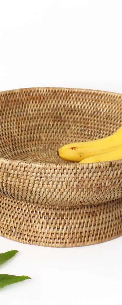 L 46cm Premium Rattan Fruit Basket Round | Seaweed Sokuri First Birthday Celebration Bread Basket