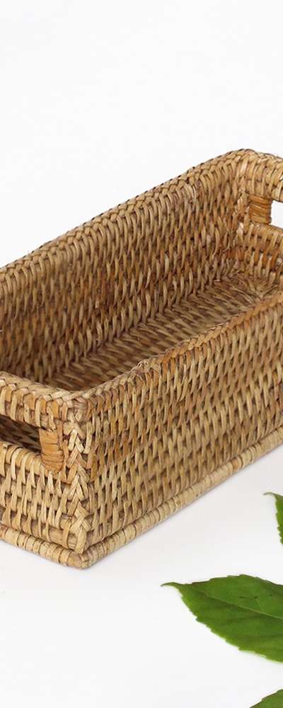 S 25.5x12cm Rectangular Rattan Bread Basket | Bakery Home Cafe Seaweed Fruit Basket