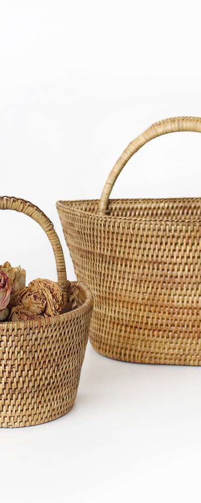 Rattan Hanging Basket Wall Mount | Wall Hanging Plant Basket Seagrass Woven Flower Basket
