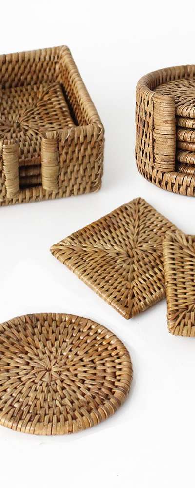 6-Piece Rattan Tea Coaster Storage Set | Cafe Cup Coasters for Tea and Coffee Cups