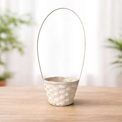 Bamboo Handle Flower Basket Ivory (Easter Egg Basket Halloween Candy Basket Cake Packaging Gift Basket)