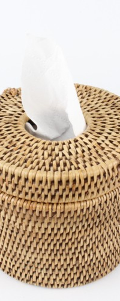 Round Rattan Tissue Case | Tissue Cover for Roll Toilet Paper Storage Basket