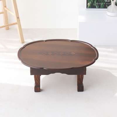 1.7 Natural Antique Flower Oval Tea Table 51cm Swastika Pattern Inlay Mini 1-2 Person