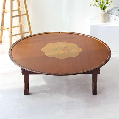 Won 3.0 Antique Flower Inlay Folding Round Dining Table 90cm 5-6 Seater