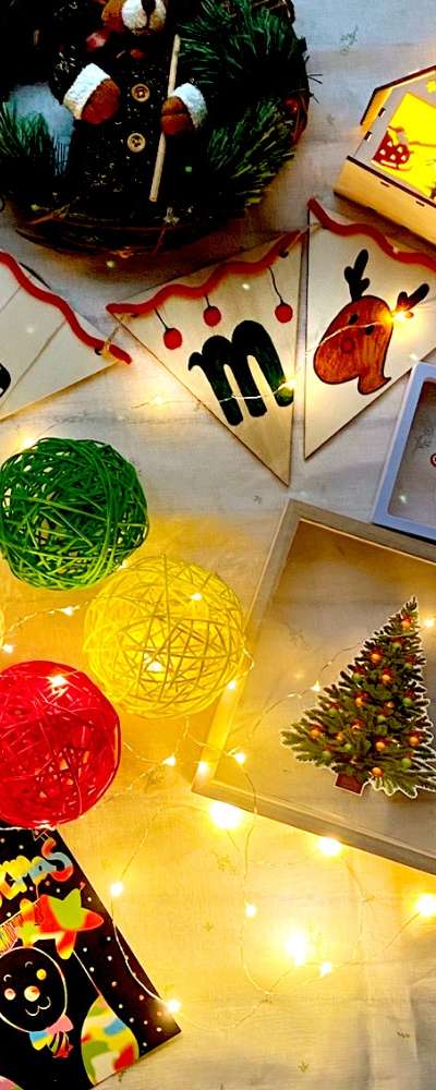 Christmas DIY Decorative Props (Wood Garland Mood Light Winter Craft Rattan Ball Aesthetic Camping Photo Zone Decoration)