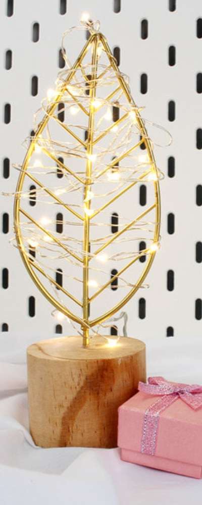 Warm Yellow String Lights + Gold Leaf Christmas Party Decoration LED Bulbs