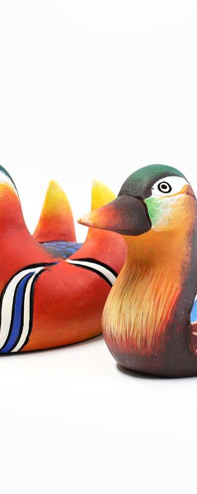 Traditional Wood-Carved Colored Mandarin Duck Pair - Premium Wedding Ceremonial Decor & Korean Souvenir