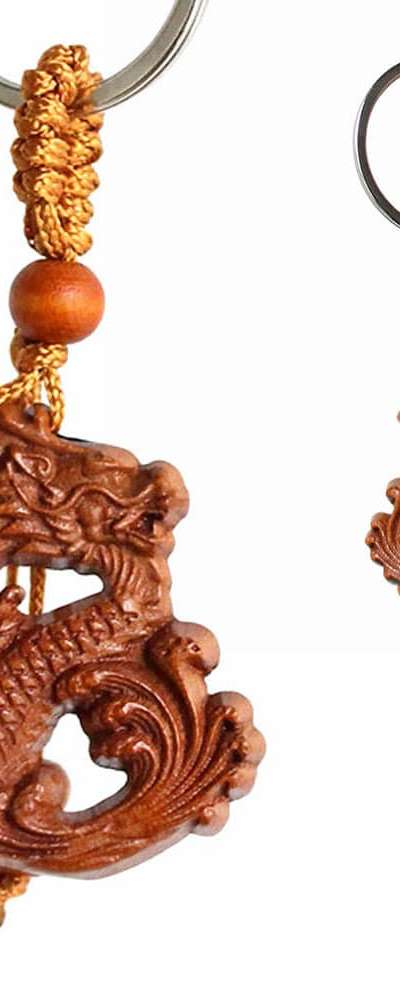 Peach Wood 12 Zodiac Keyring Dragon 1pc (Traditional Key Ring Key Holder Wealth Fortune Talisman Wish Fulfillment Group Gift)