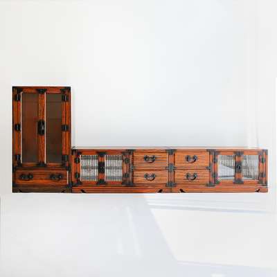 (2-Piece Set) Premium Paulownia Lattice Door Cabinet Set + Paulownia Liquor Cabinet Small (59cm) Traditional Korean Antique Furniture