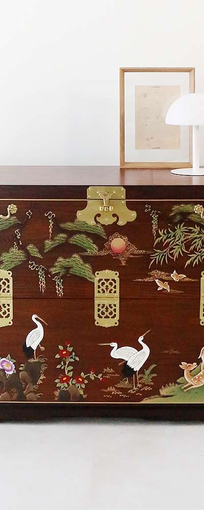絵画十長生半開き 中 88型 伝統古家具 アンティーク家具