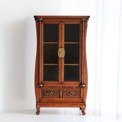Premium Carved Narrow-Neck Bottle Liquor Display Cabinet - Traditional Antique Furniture