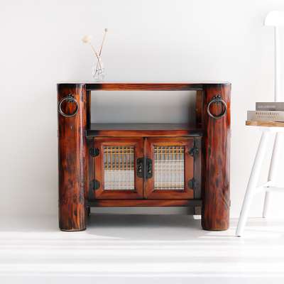 Solid Wood Lattice Door Video Cabinet 70-inch Traditional Antique Furniture