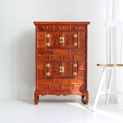 Zelkova Wood Mini Two-Tier Cabinet 60cm Traditional Korean Antique Furniture (Separable)