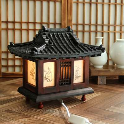 Traditional Korean Hanok Tile-Roof House Hanji Mood Light (Mini)