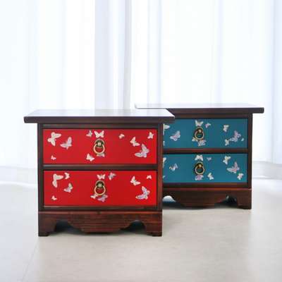 Color Mother-of-Pearl Butterfly Two-Tier Cedar Phone Stand Traditional Antique Inlaid Furniture