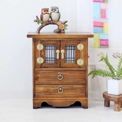 Samnanmu Angular Lattice 2-Tier Phone Stand (Small) - Traditional Korean Antique Furniture