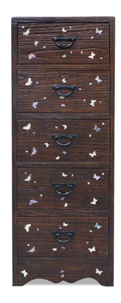 Shell Inlay Butterfly 5-Drawer Large Chest - Traditional Antique Furniture Shell Inlay Cabinet