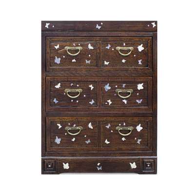 Mother-of-Pearl Butterfly Solid Wood 3-Tier Stand Traditional Antique Cabinet with Mother-of-Pearl Inlay