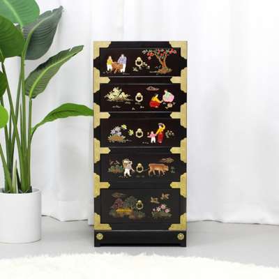 5-Tier Folk Painting Wooden Cabinet Phone Stand - Traditional Antique Furniture