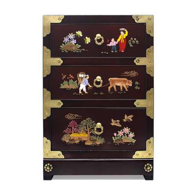 3-Tier Folk Art Wooden Chest Phone Table - Traditional Antique Furniture