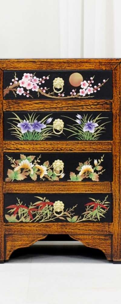 4-Tier Traditional Painted Chest with Antique Folk Art Design