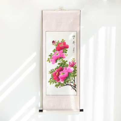 Handwritten Landscape Painting Traditional Korean Scroll Large Peony by Namjeong