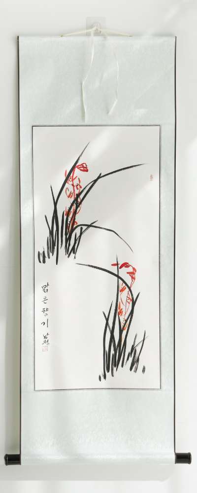 Handwritten Namjeong Oriental Painting Traditional Scroll Large Orchid