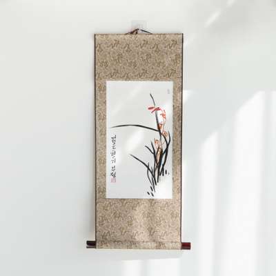 Handwritten Namjeong Eastern Painting Traditional Hanging Scroll Small Orchid