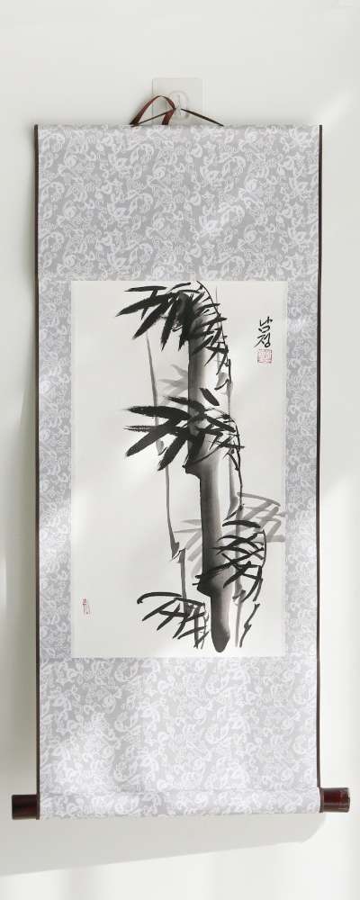 Hand-painted Namjeong Oriental Painting Traditional Hanging Scroll - Small Bamboo